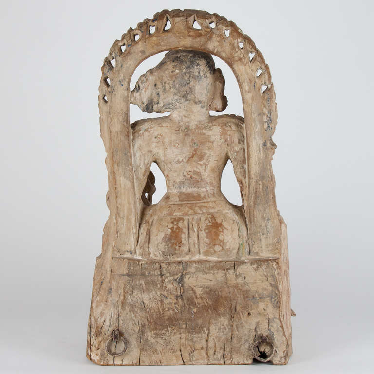 Polychromed 17th Century Wooden Buddha, India