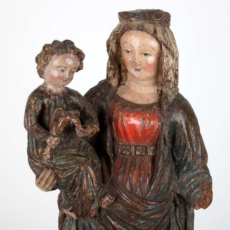 18th Century and Earlier Important French Statue of Madonna and Child, Early 15th Century