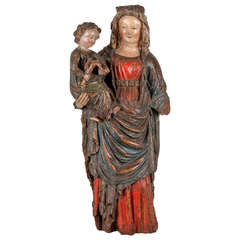 Important French Statue of Madonna and Child, Early 15th Century