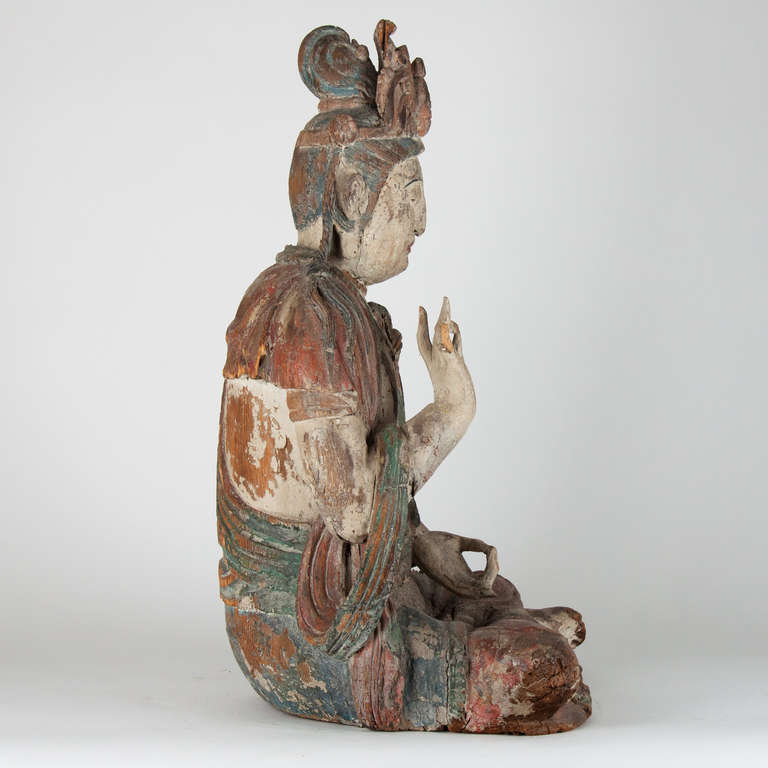 Polychromed 18th Century Wooden Seated Buddha, China