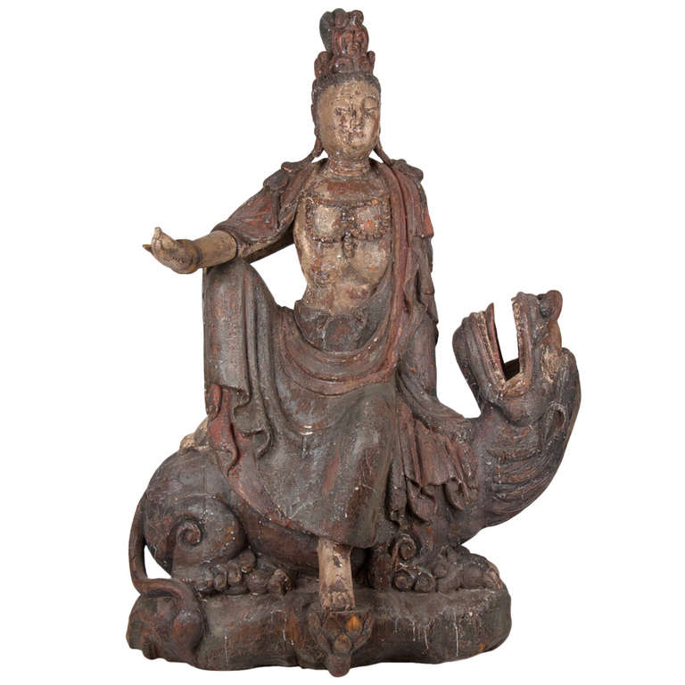 Chinese Wood Carved Seated Buddha Statue For Sale at 1stdibs
