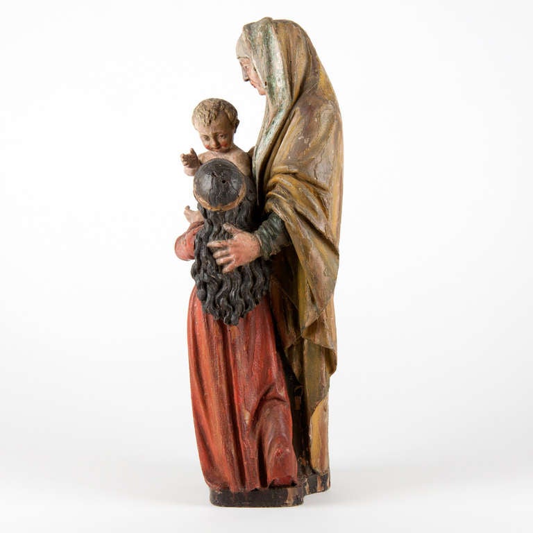 Belgian 17th Century Polychromed Statue of Saint Anna with Maria and Jesus, Belgium