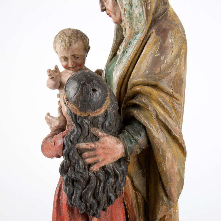 17th Century Polychromed Statue of Saint Anna with Maria and Jesus, Belgium 2