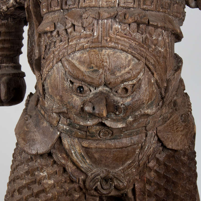 18th Century and Earlier Important 18th Century Wooden Standing Warrior, China