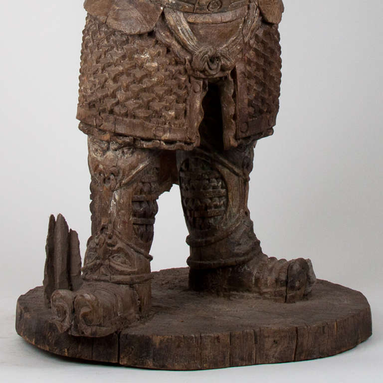 Important 18th Century Wooden Standing Warrior, China 1