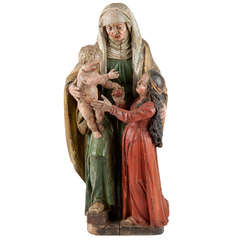 17th Century Polychromed Statue of Saint Anna with Maria and Jesus, Belgium