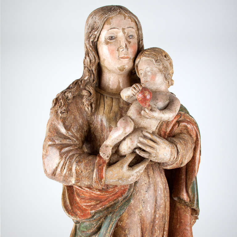 18th Century and Earlier Wonderful portuguese Madonna and Child, circa 1600