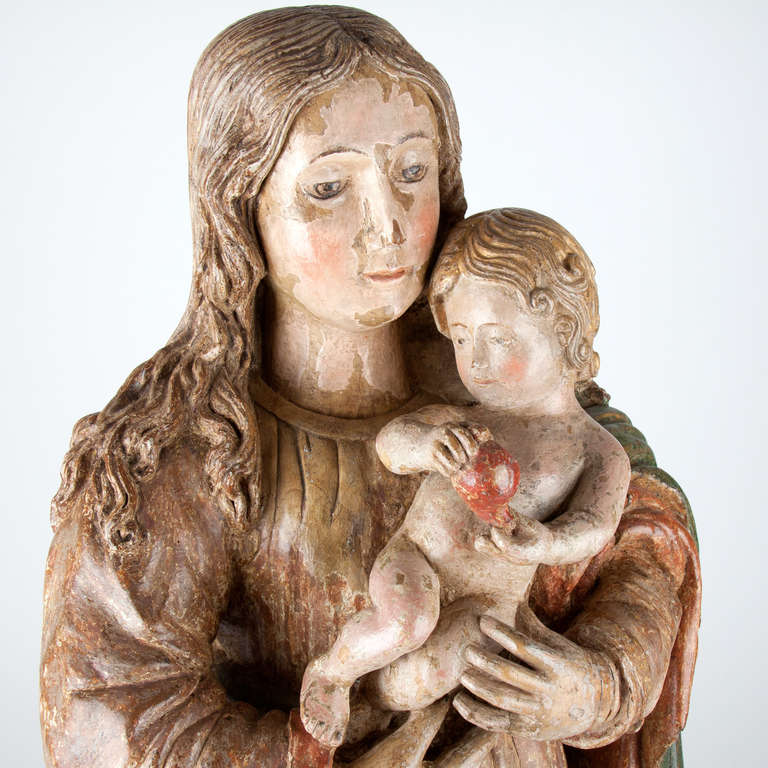 Wood Wonderful portuguese Madonna and Child, circa 1600