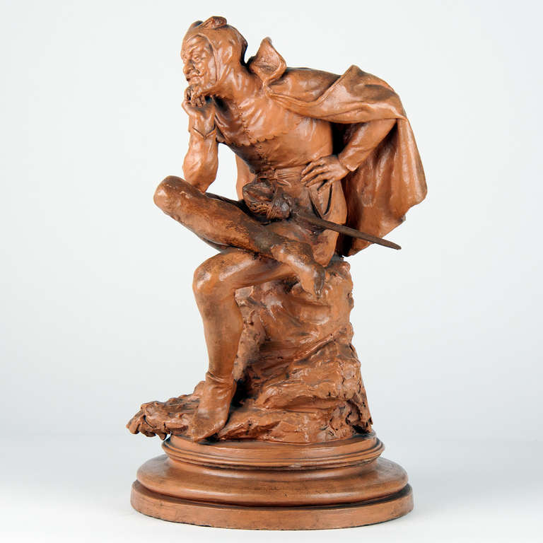 Terracotta statue depicting a seated mephista signed by Alp. gaier.
French or Italian, 2nd part 19 th. century.
Very high Quality and a very good condition.