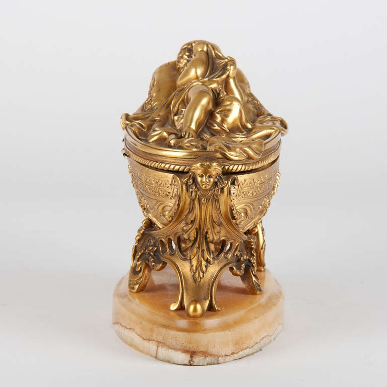 19th Century Gilded Bronze Jewelry Box, Signed by Haiger For Sale at