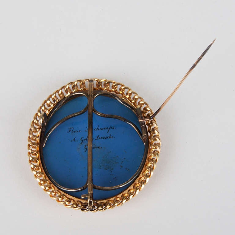 19th Century Brooch with Golden Frame and Enamel Plaque, Signed by G. Lamuniere 2