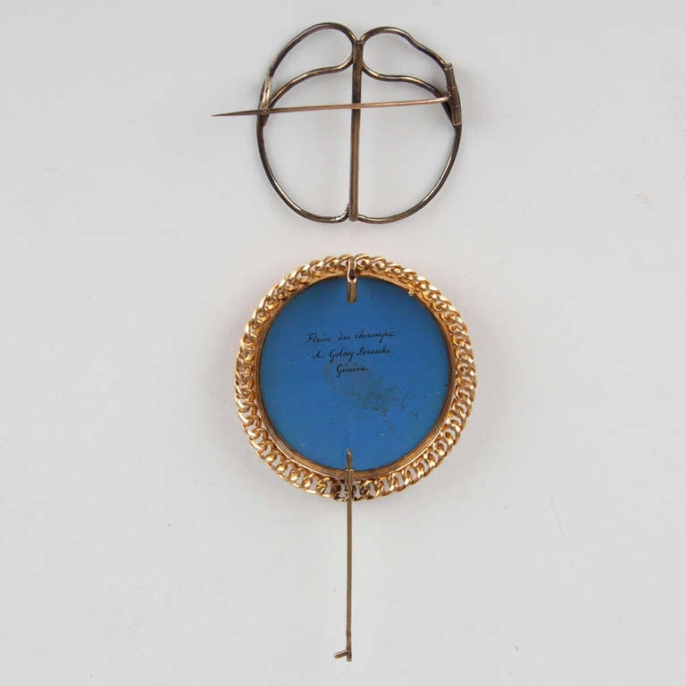 19th Century Brooch with Golden Frame and Enamel Plaque, Signed by G. Lamuniere 3