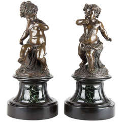 19th Century French Bronze Putti Figures on Marble Base