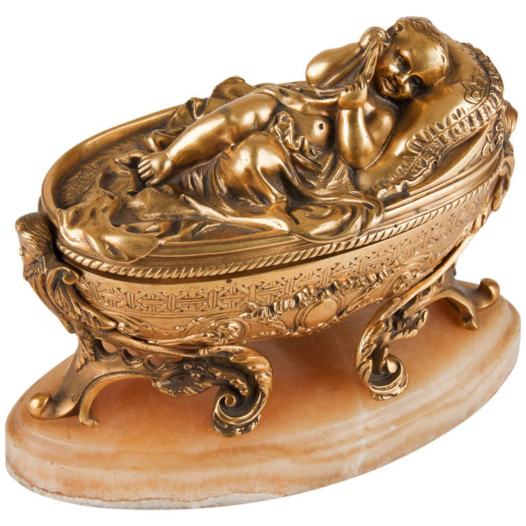19th Century Gilded Bronze Jewelry Box, Signed by Haiger
