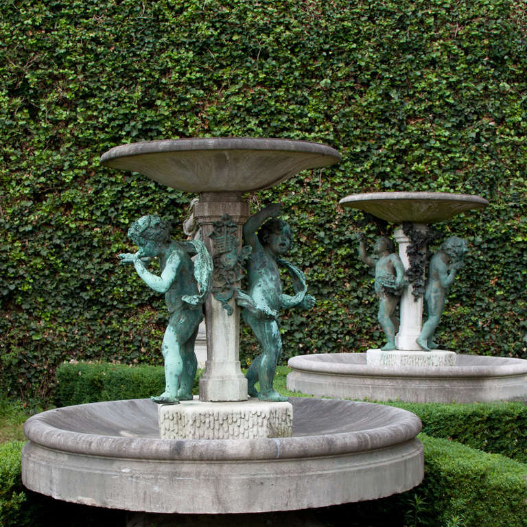 20th Century Set of Three Bronze and Marble Fountains, French, circa 1900