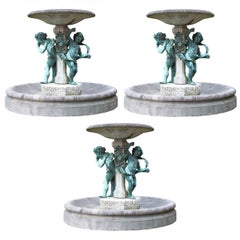 Set of Three Bronze and Marble Fountains, French, circa 1900