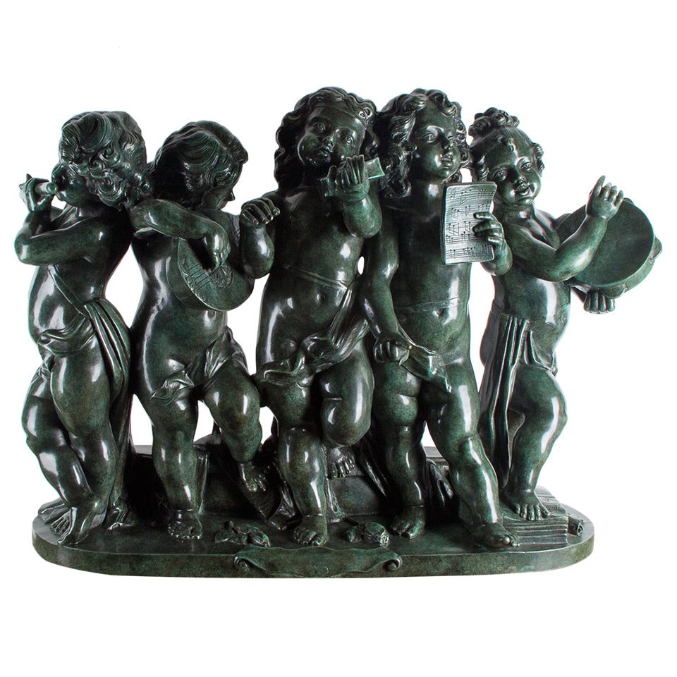 Grand Bronze Group Depicting Puttis Making Music, Signed by Clodion