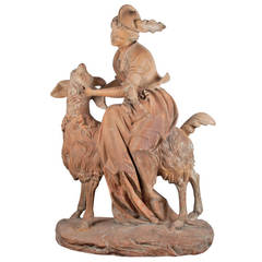 Fine French Patinated, Terra Cotta Group of an Elegant Lady Seated on a Goat