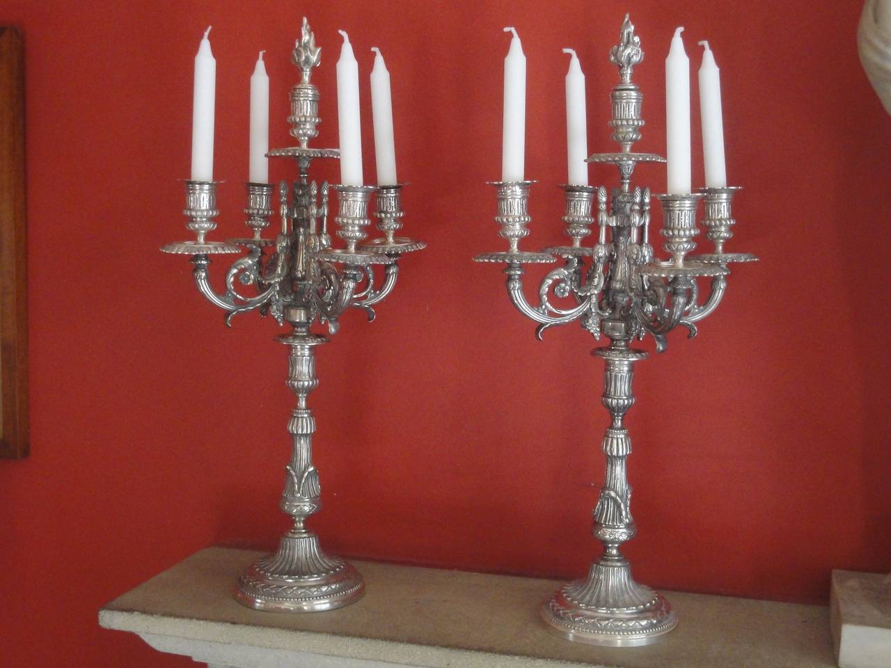 Pair of 19th c. French 4 Branch Silver Plated Candelabra with snuffers In Good Condition In LAGNES  France,, Other