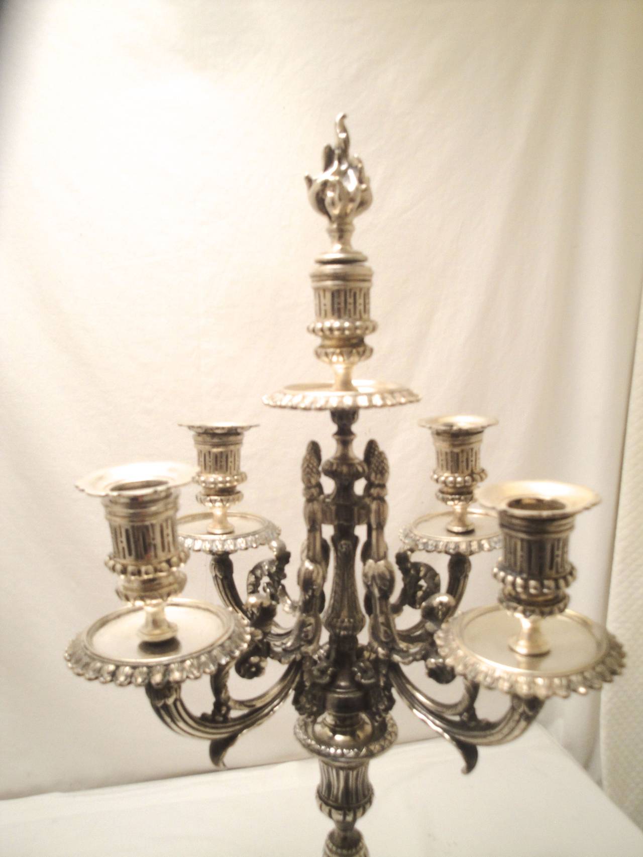 19th Century Pair of 19th c. French 4 Branch Silver Plated Candelabra with snuffers