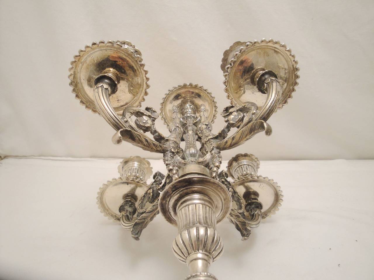 Pair of 19th c. French 4 Branch Silver Plated Candelabra with snuffers 5