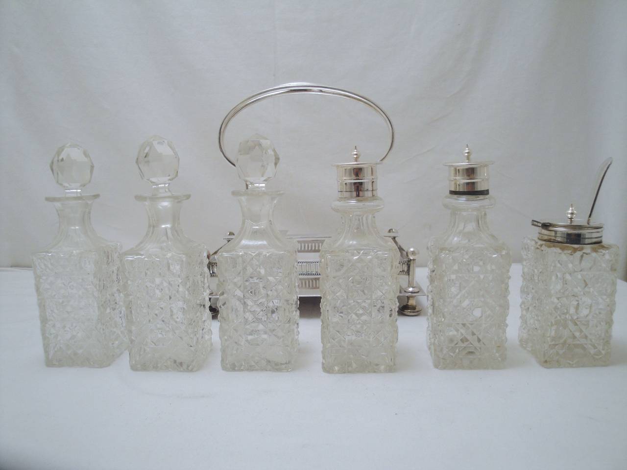 British Victorian 6 Bottle English Sheffield Silver plated cruet set For Sale