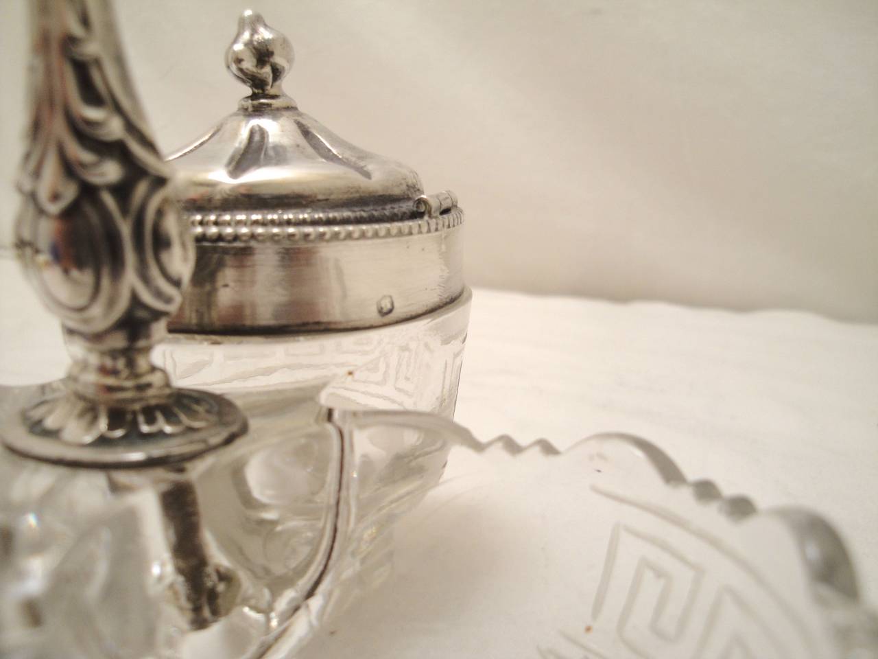 19th Century French Crystal and silver condiment set For Sale