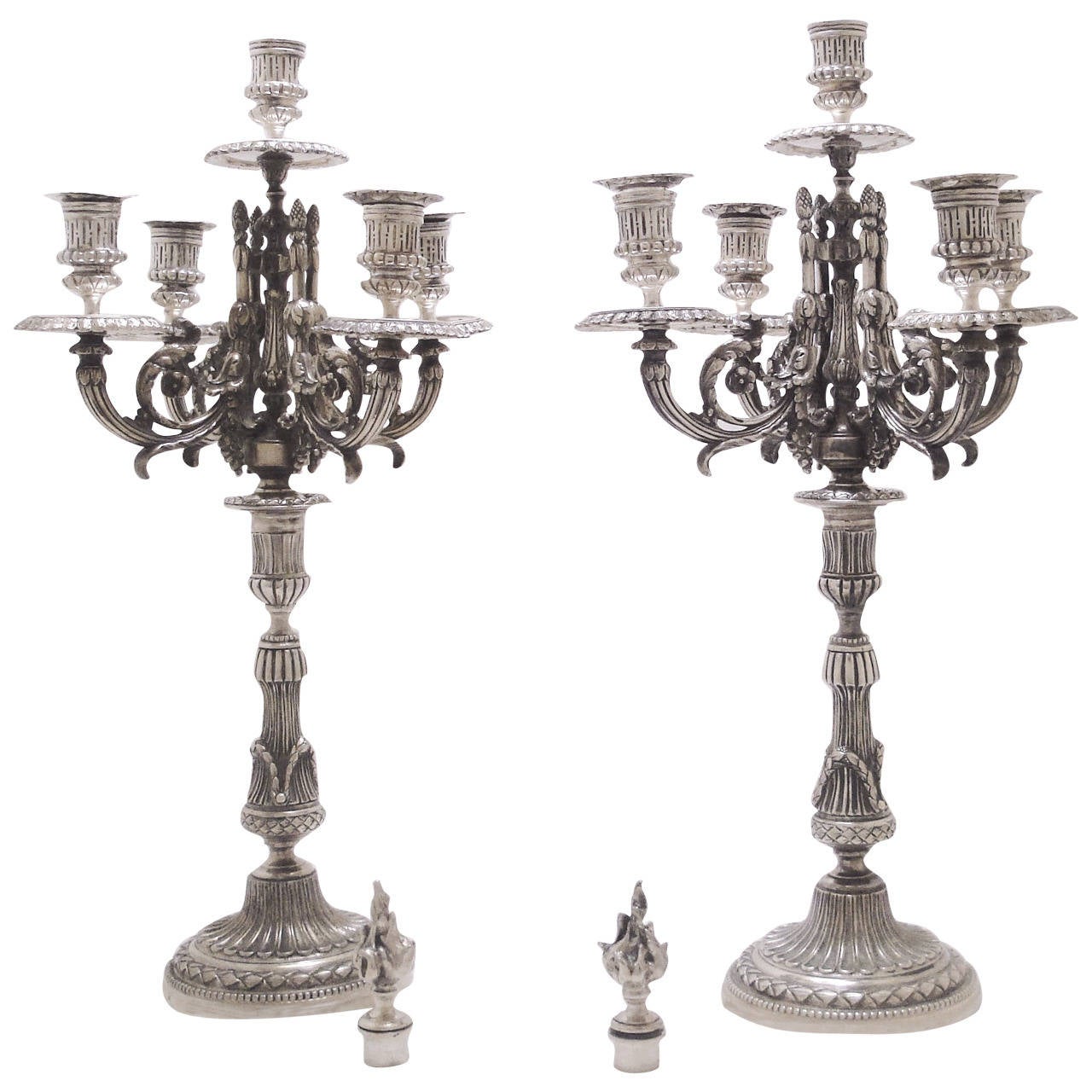 Pair of 19th c. French 4 Branch Silver Plated Candelabra with snuffers