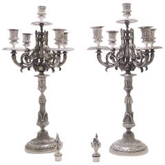 Antique Pair of 19th c. French 4 Branch Silver Plated Candelabra with snuffers