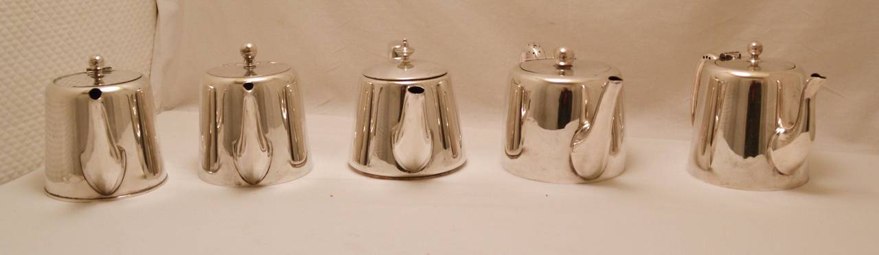 Lot of Five English Silver-Plated Hotel Style Tea Pots