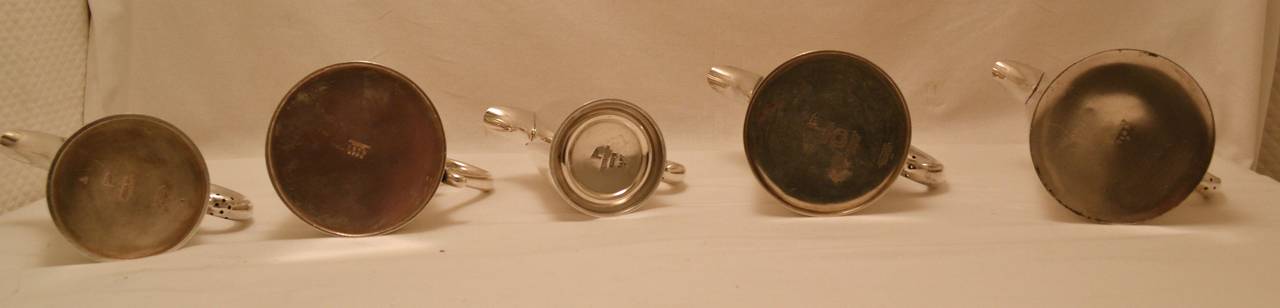 Lot of Five English Silver-Plated Hotel  Style Water Pots