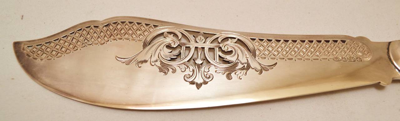 Mid-19th Century English Silver Plated Boxed Fish Servers For Sale