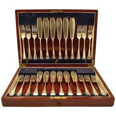English Silver Plated Set of Twelve Place Fish Knives and Forks