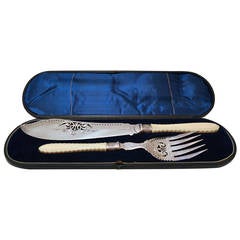 English Silver Plated Boxed Fish Servers
