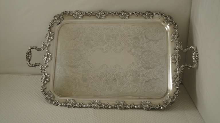 Engraved English Rectangular Silver Plated Tray