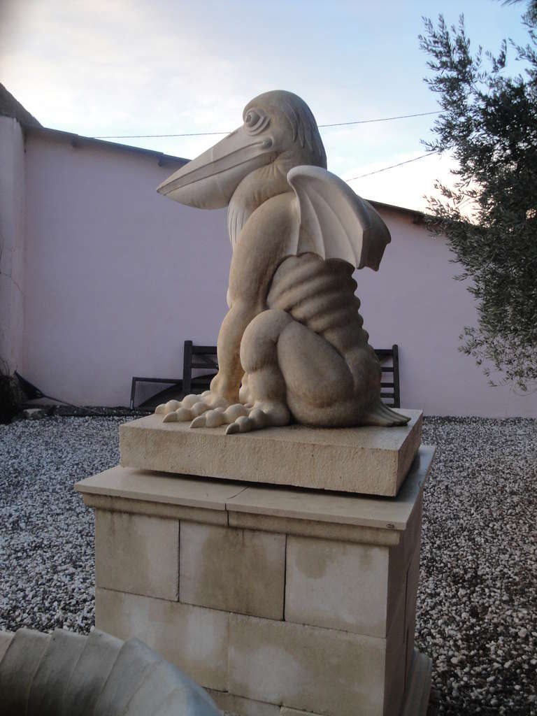 Cast Stone Pair of Serpent and Pelican on Plinths For Sale 4