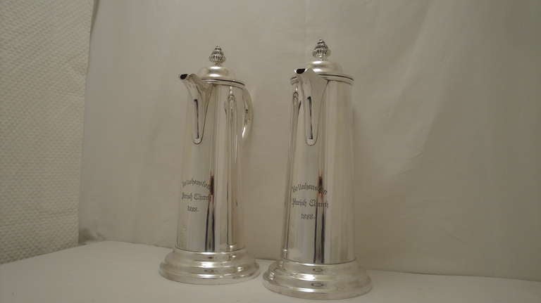 Pair of English silver plated Ewers