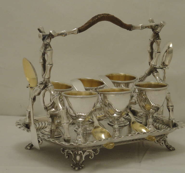 Silver Plated 6 Piece Egg Cruet with original spoons