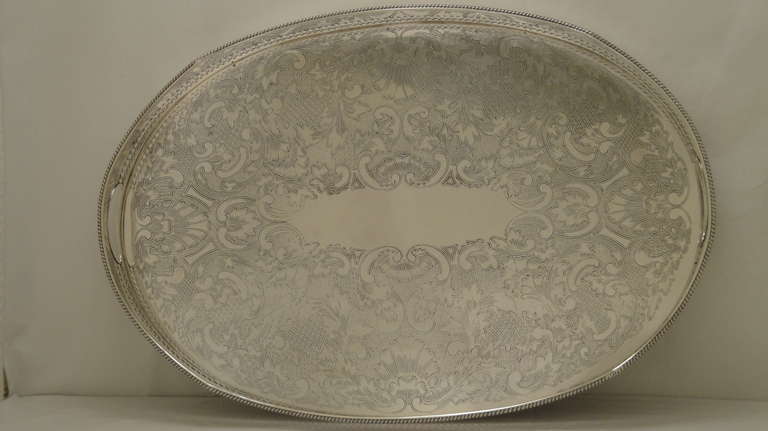 British Silver Plated Large English Gallery Tray For Sale