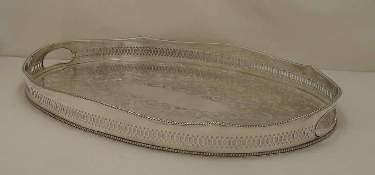 Silver Plated Large English Gallery Tray For Sale 1