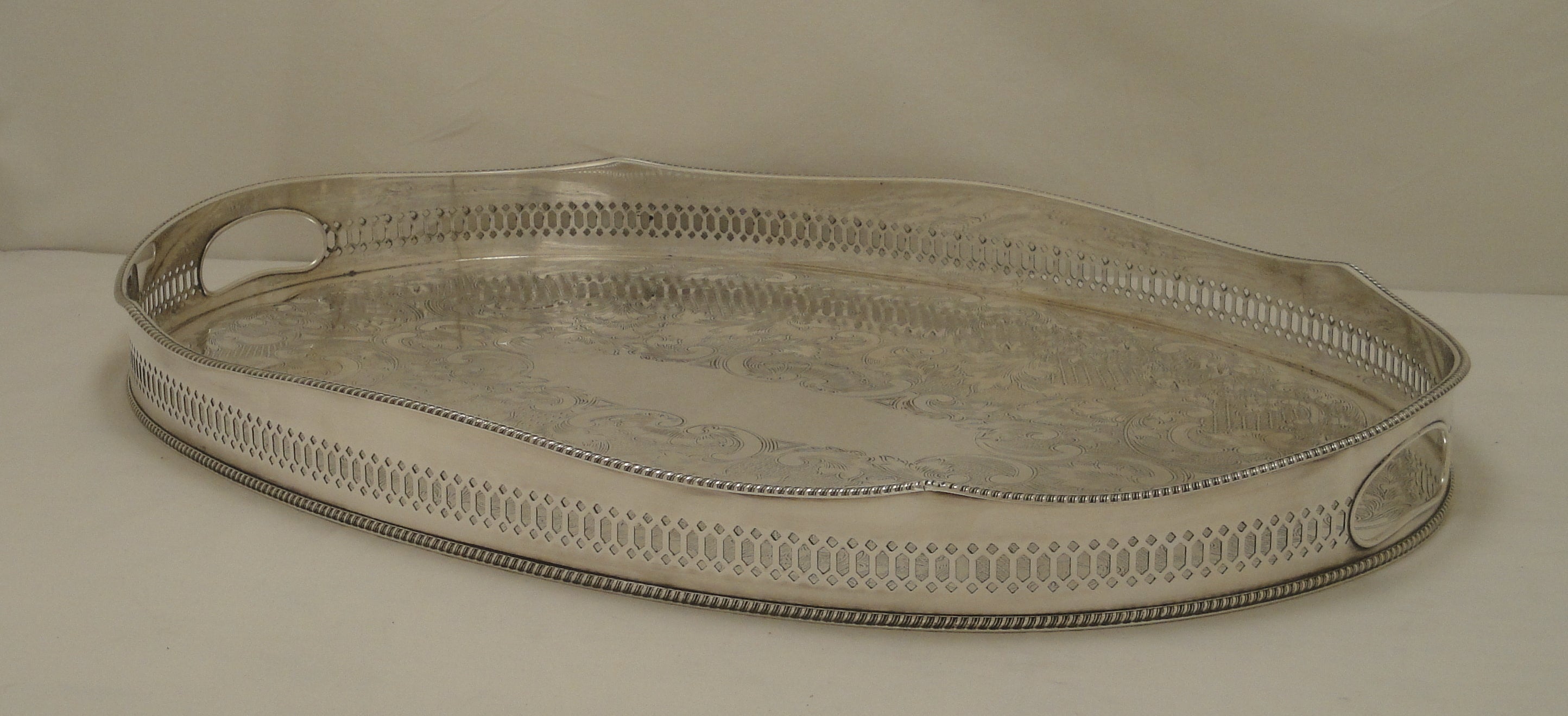 Silver Plated Large English Gallery Tray For Sale