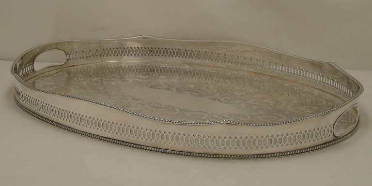 Silver Plated Large English Gallery Tray For Sale 2