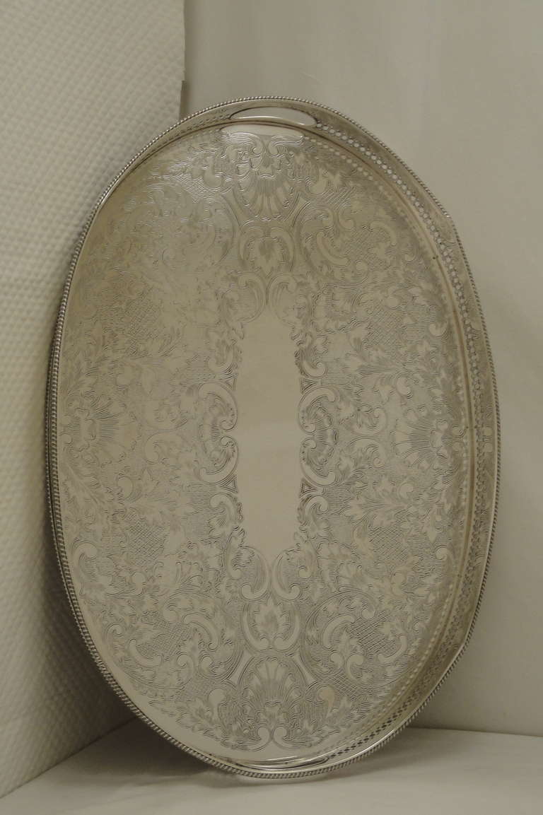Silver Plated Large English Gallery Tray For Sale 3
