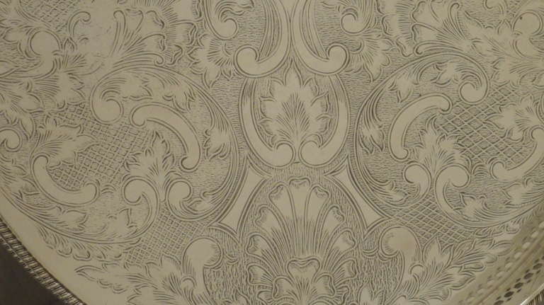 Silver Plated Large English Gallery Tray For Sale 4