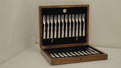English 24 Piece Silver Plated Fruit Set with Mother of Pearl Handle