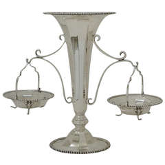 English Silver Plated Eperne Centerpiece with hanging bonbon dishes