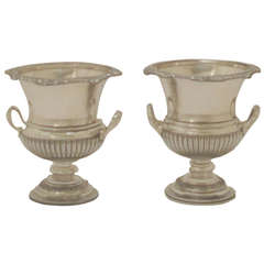 Pair of English silver plated urns