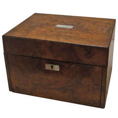 Antique English Walnut Gentlemans Travelling Dressing set.
