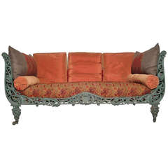 19th c  French Cast Iron Daybed with Matress & Cushions