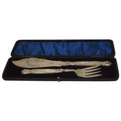 Antique Boxed Silver Plated Fish Servers with Mother of Pearl Handles